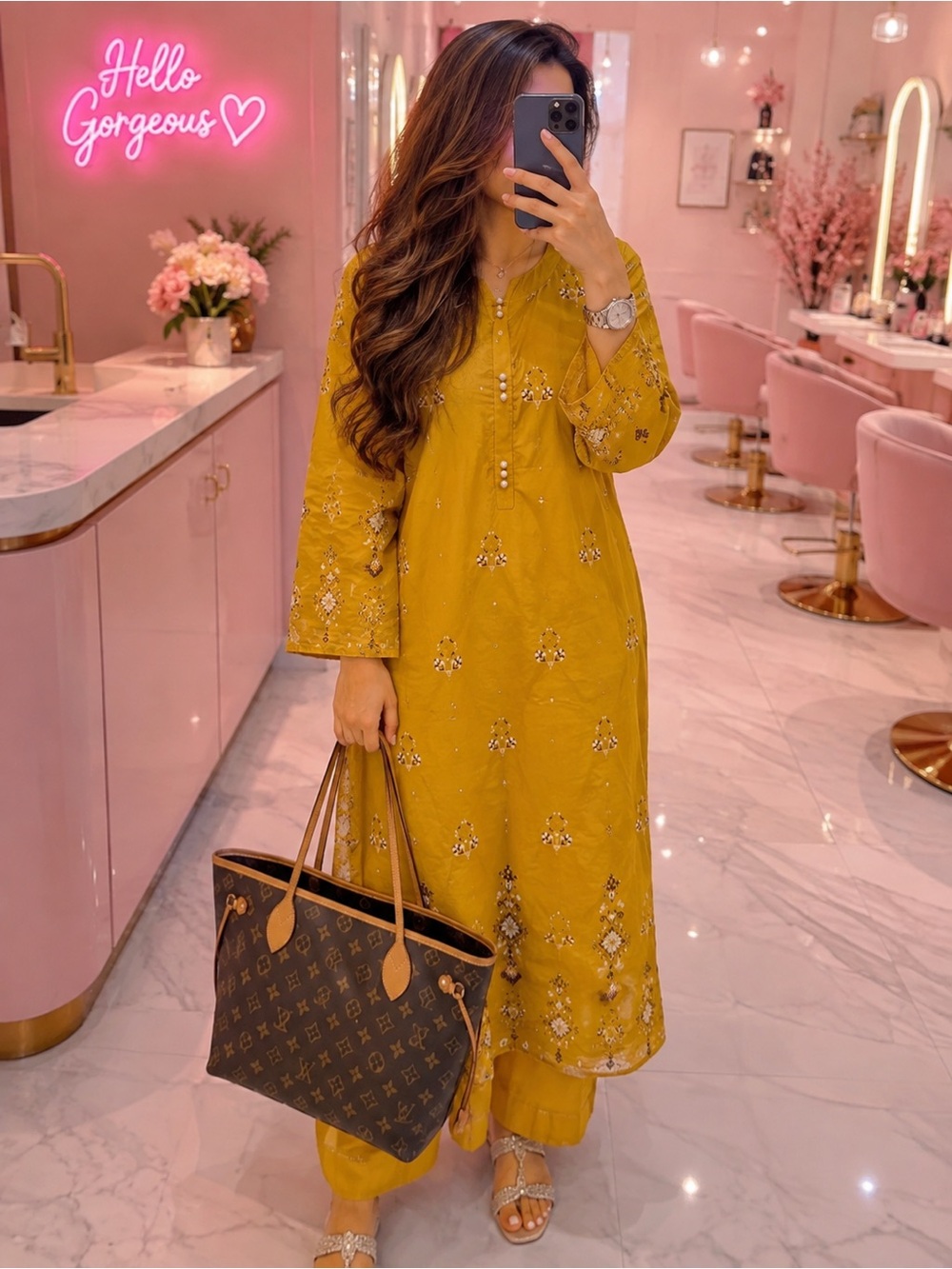 EGO Mustard Embroidered Long Sleeve Kurta Set